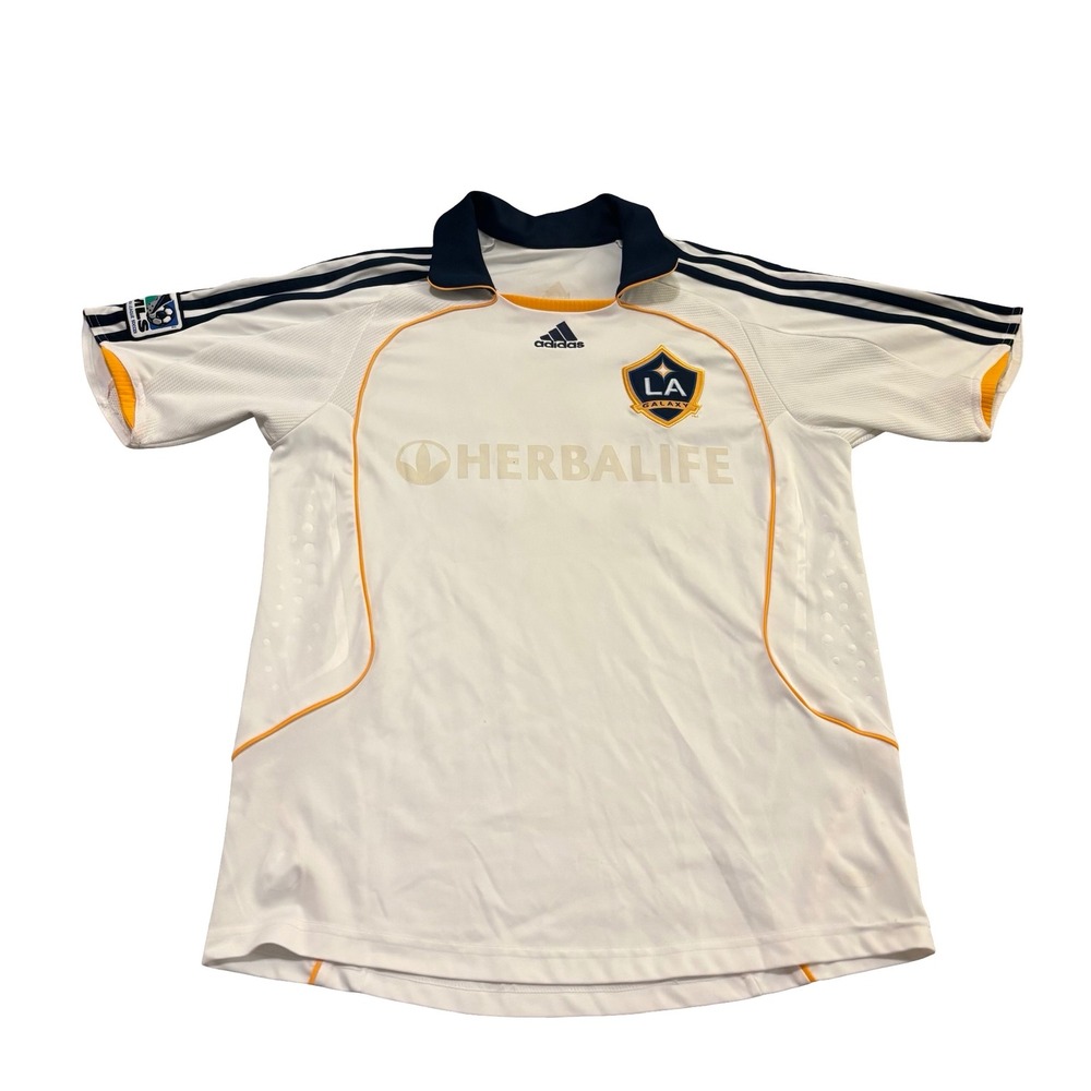 Adidas LA Galaxy 2008 David Beckham 23 Jersey White Navy Gold MLS AZB001 Mens S
